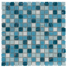 Soulscrafts Blue Gold Line Glass Mosaic Kitchen Backsplash Glass Tile